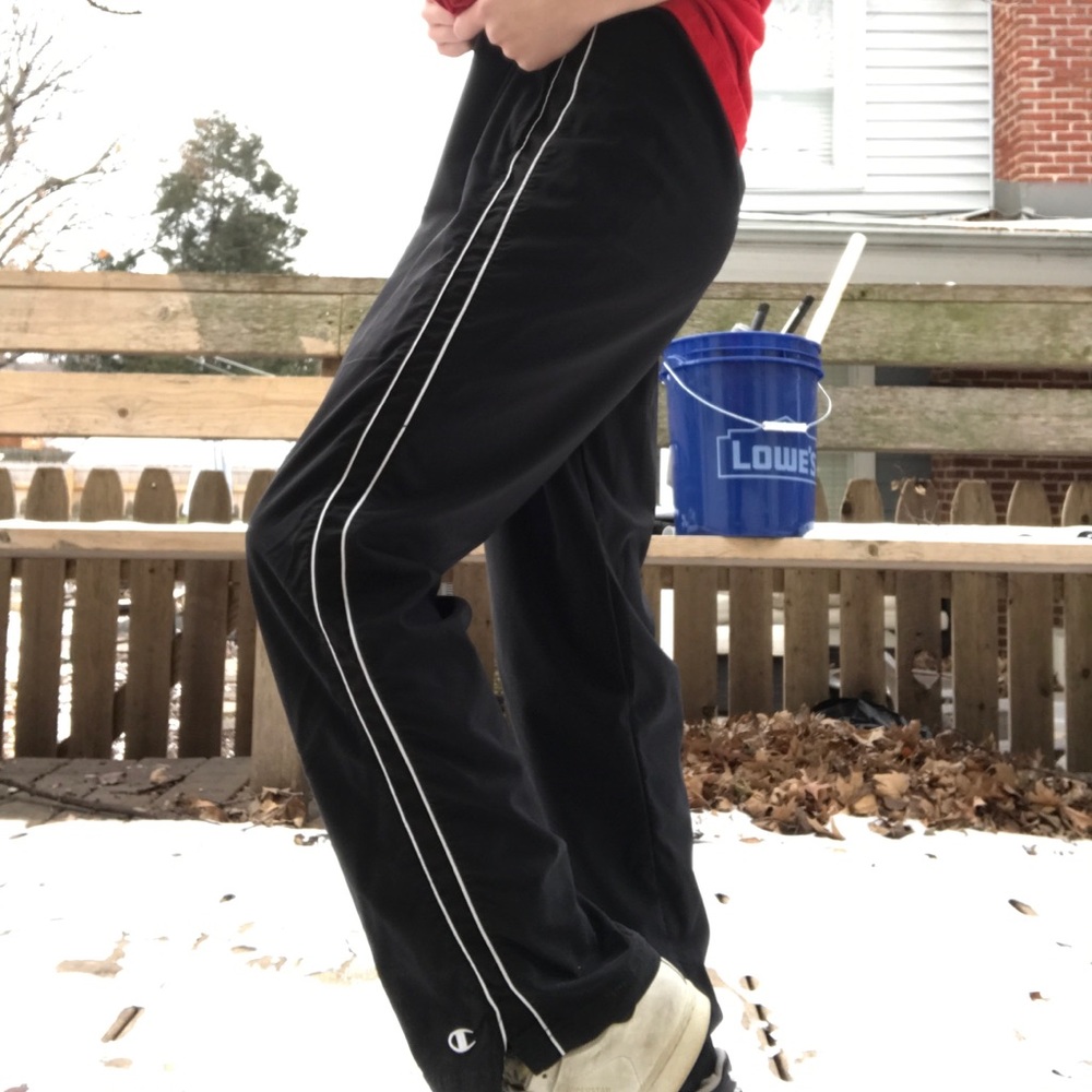 Black and white vintage champion track pants